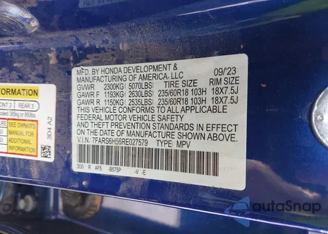 2024 Honda Cr-V Hybrid Sport from USA, damaged, VIN 7FARS6H56RE027579